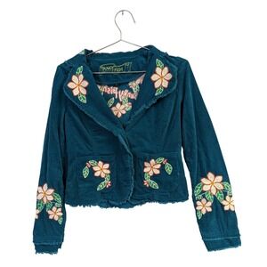 Punky Fish Embroidered Corduroy Blazer Jacket Funky Maximalist Punk Teal Small